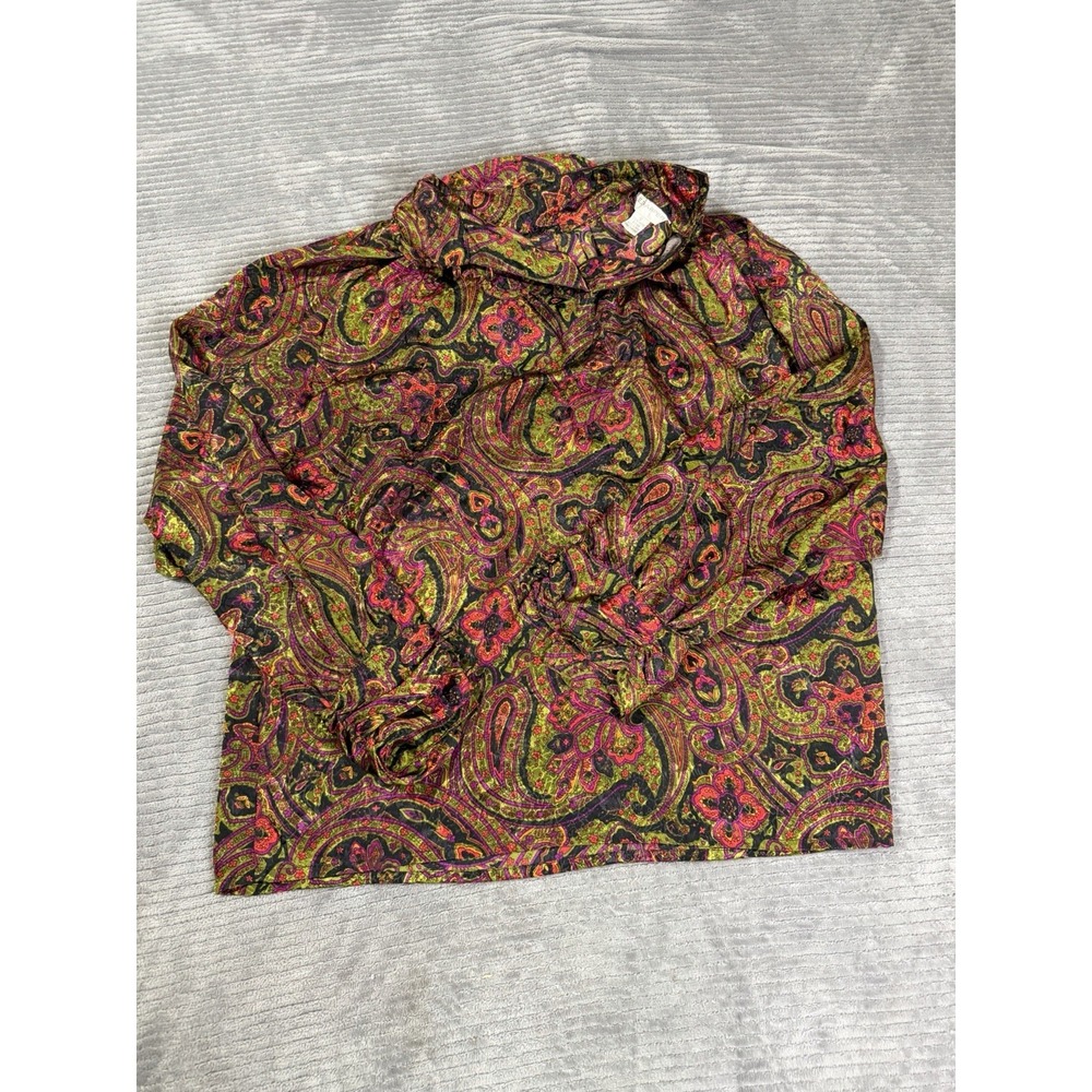 Vintage Ej Harper Womens High Neck Blouse Shirt Size 12 Floral Long Sleeve